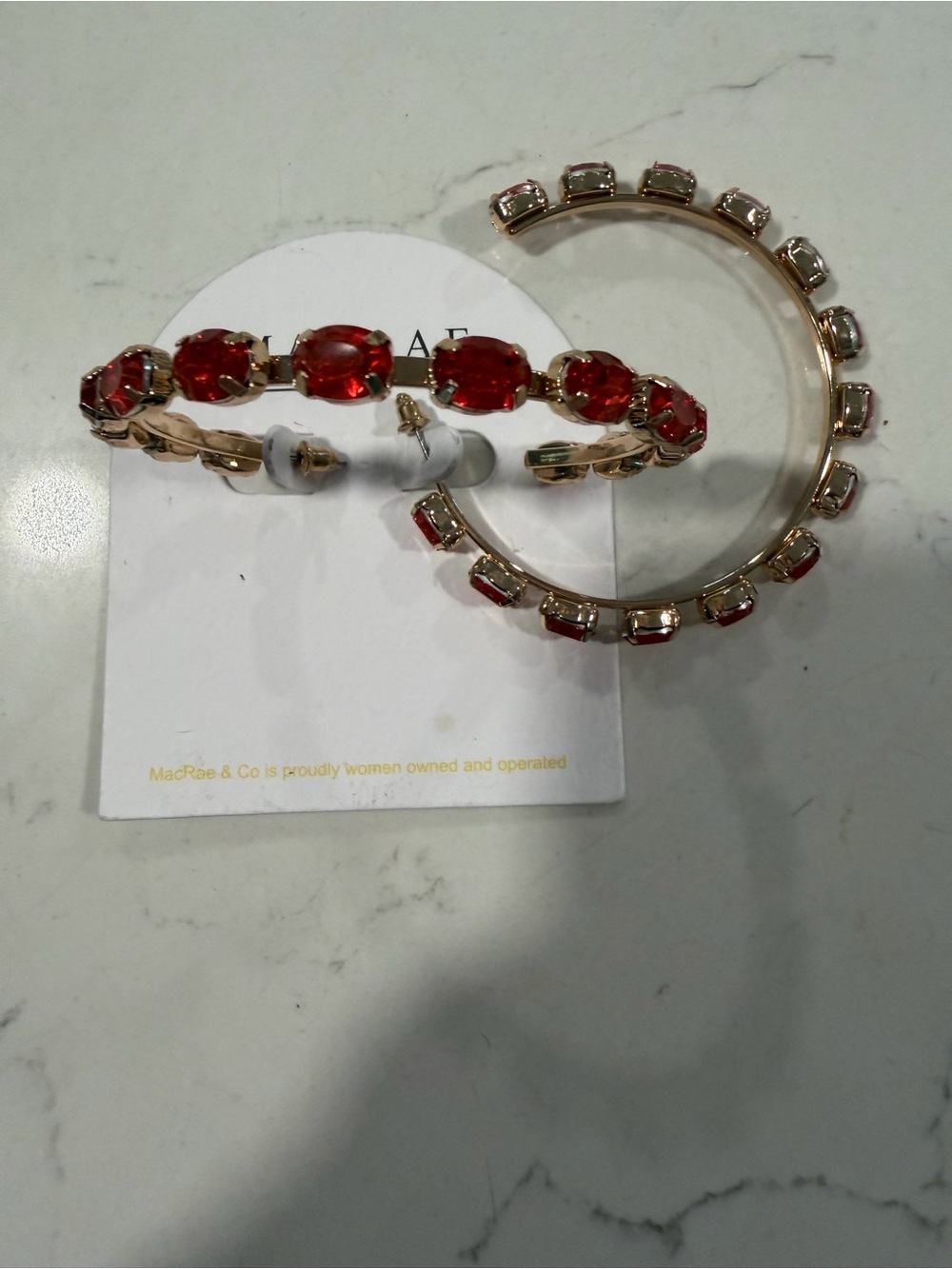 Gold Hoop Earrings with Orange Crystal Accents